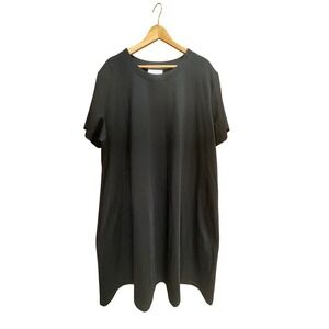 Susan Graver Style Black Short Sleeve T-Shirt Dress with Shoulder Pads Womens 3X